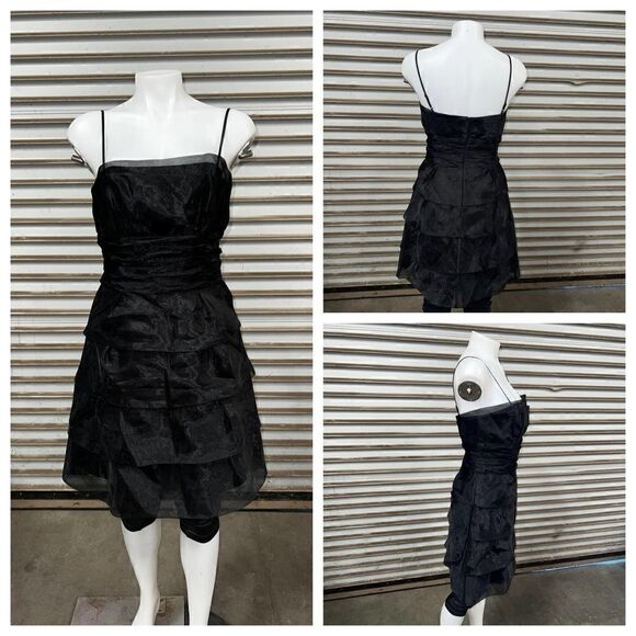 Max and Cleo black cocktail dress lined black tiered chiffon adjustable straps - Picture 1 of 10